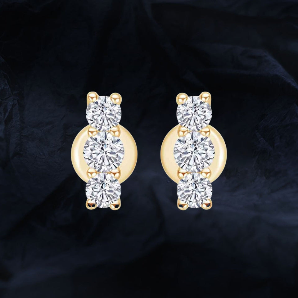 Three Stone Moissanite Diamond Bar Stud
