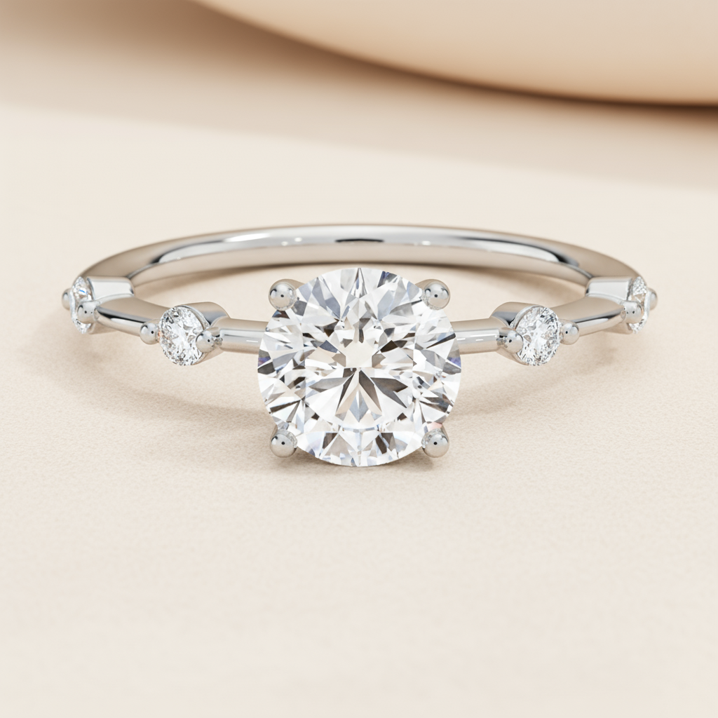 Round Classic Five Stone Moissanite Diamond Ring