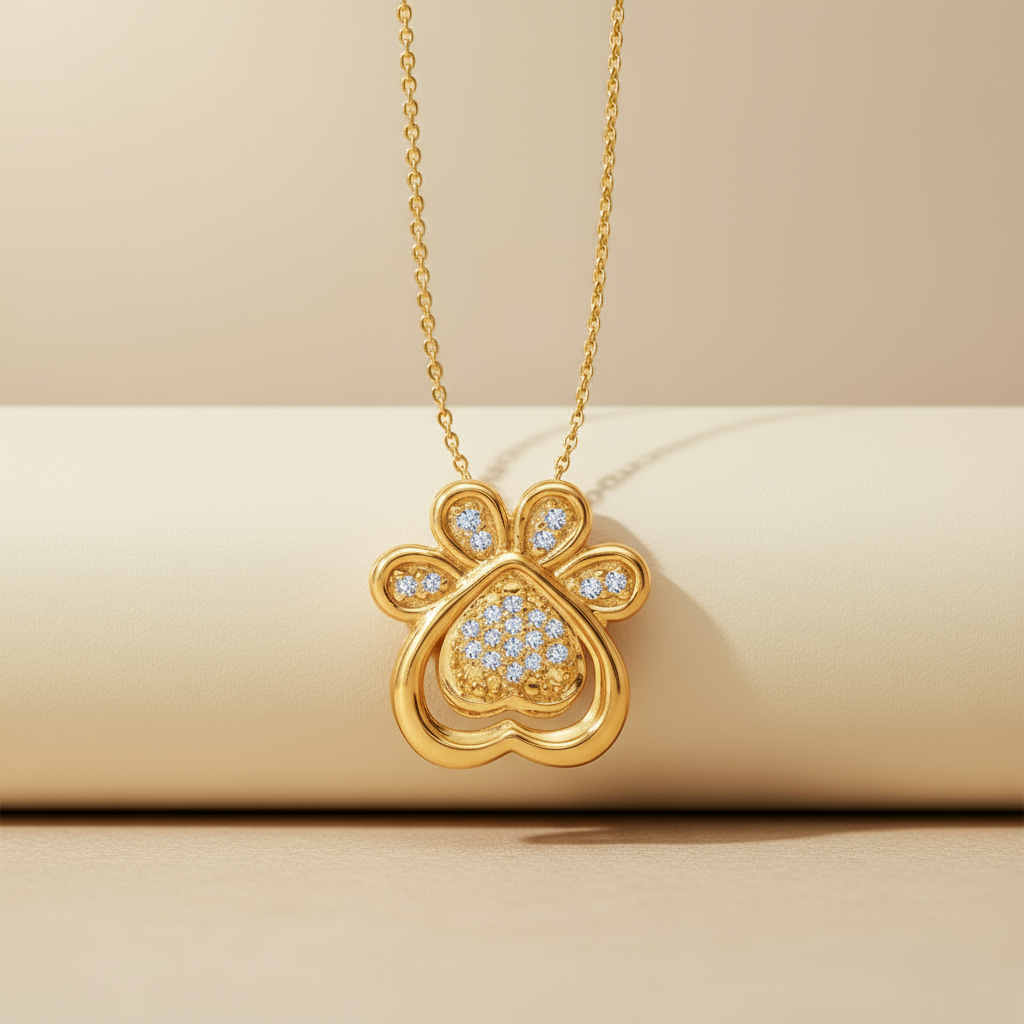 Dog Paw Print Heart Three-in-One Pendant Necklace