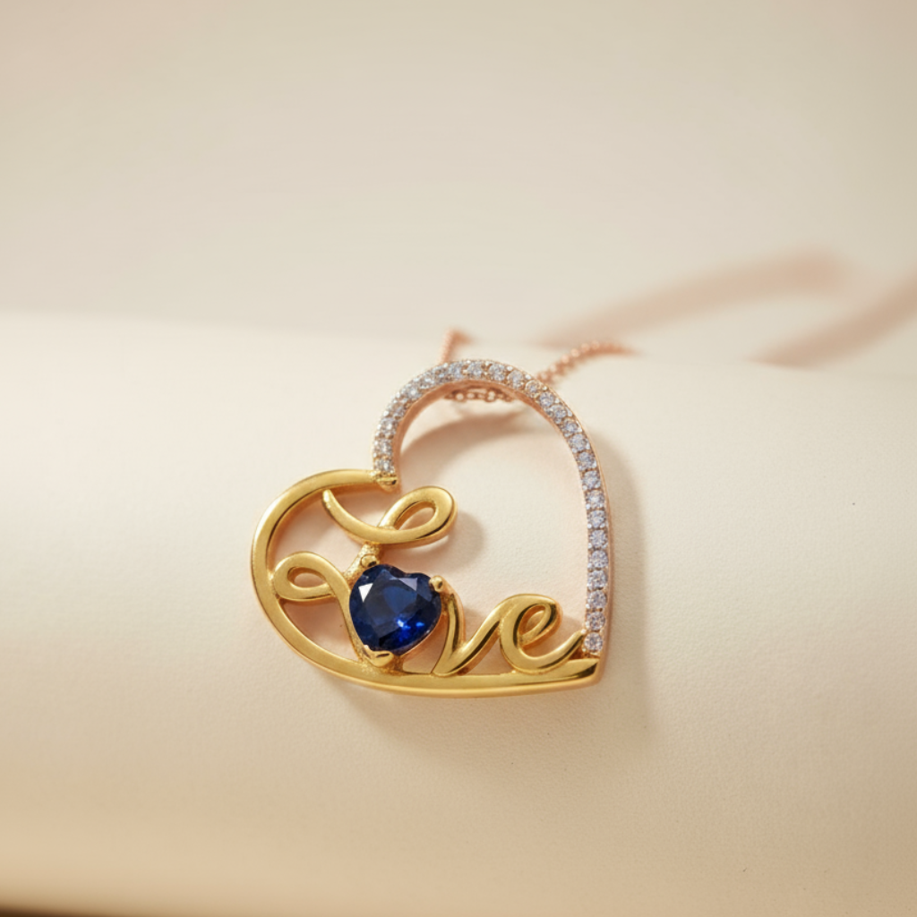 Blue Sapphire Love Heart Pendant Necklace