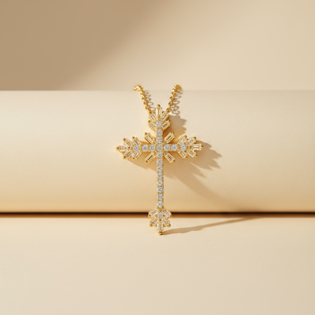 Baguette Cross Pendant Necklace