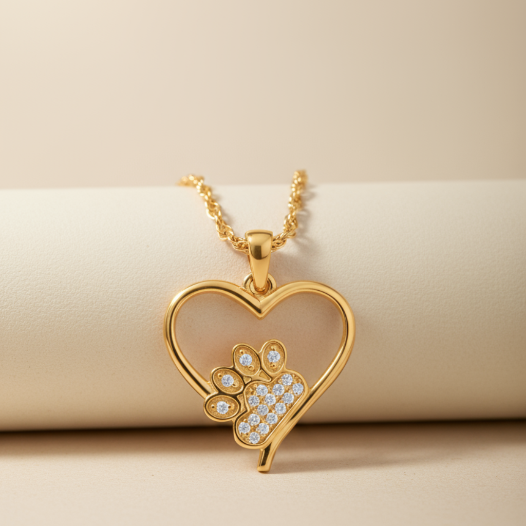 Paw Print Heart Love Pendant Necklace