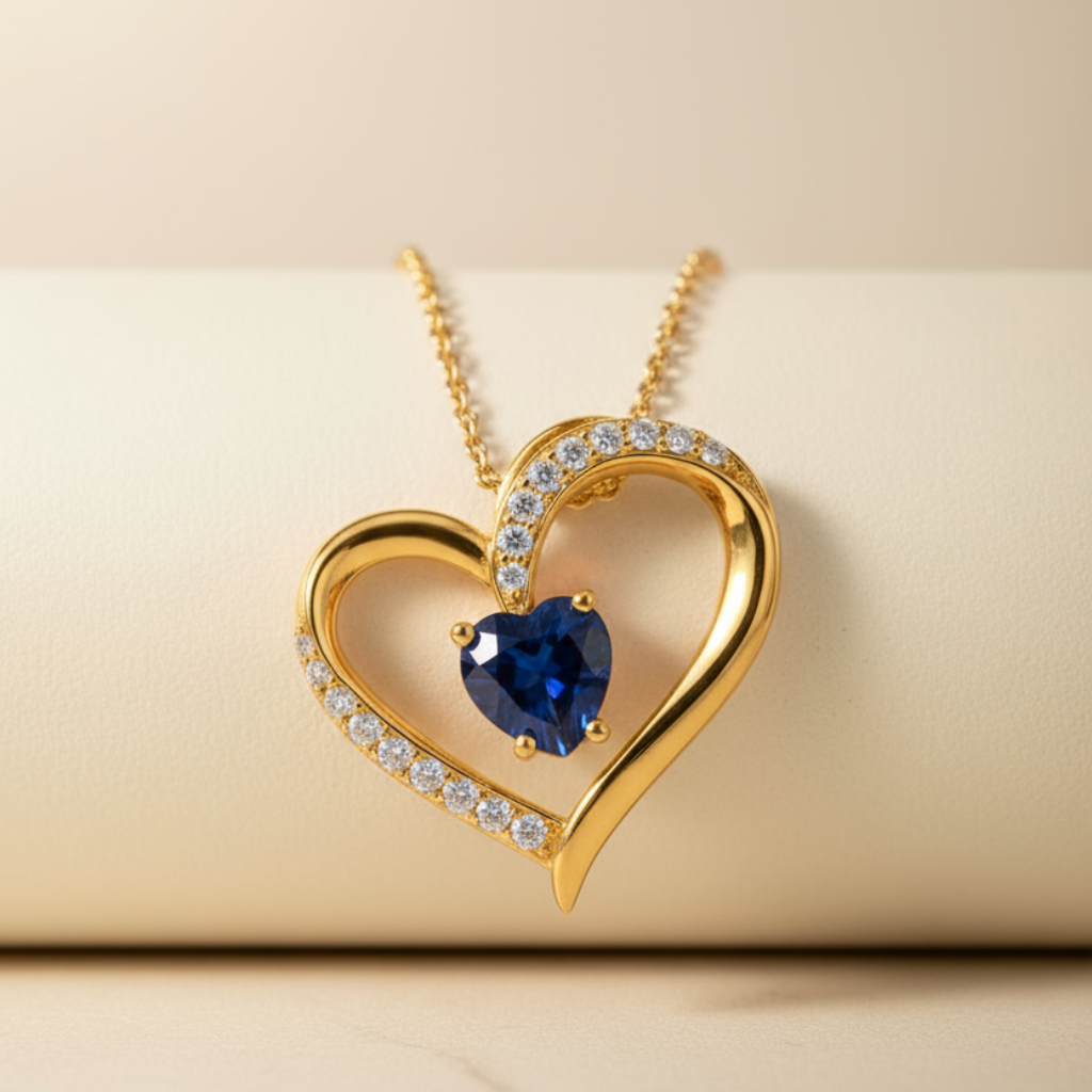 Sapphire Heart Pendant Necklace