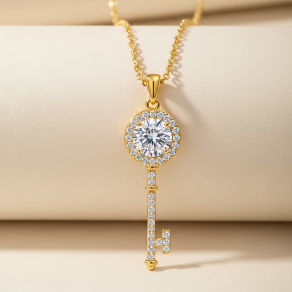 Moissanite Diamond Key Pendant Necklace