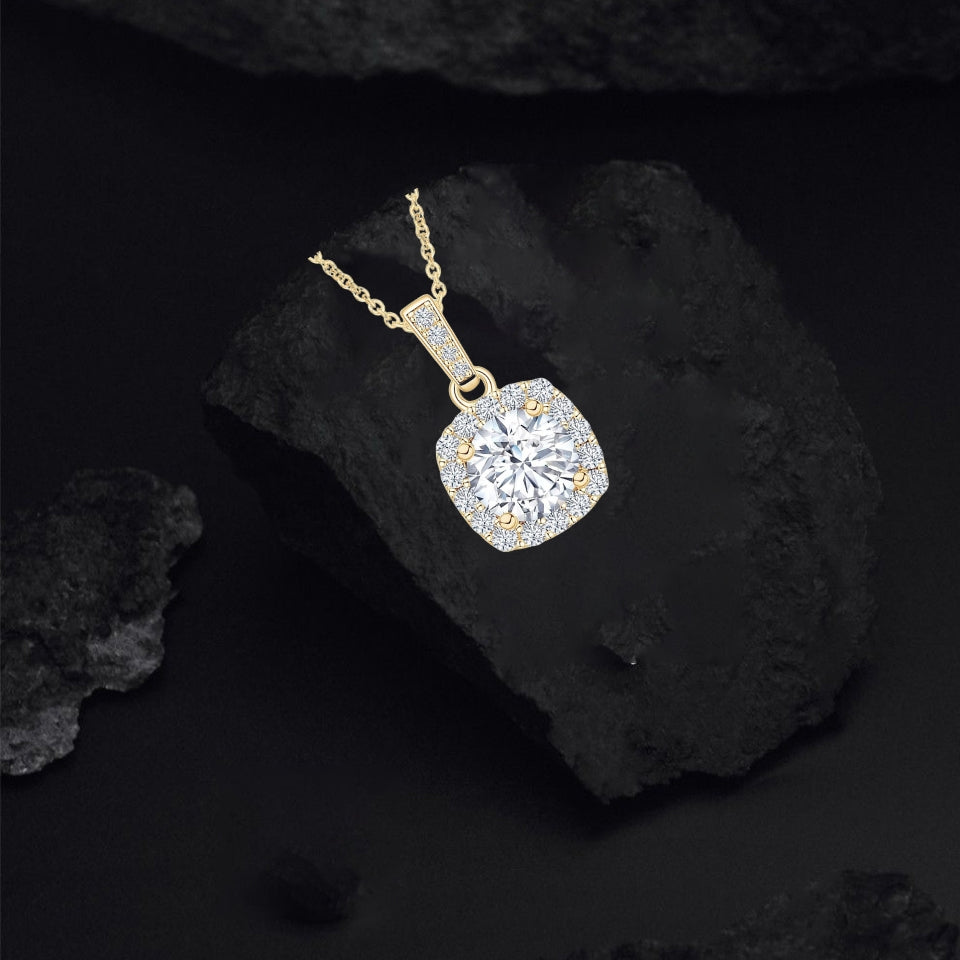 Square Halo Pendant Necklace