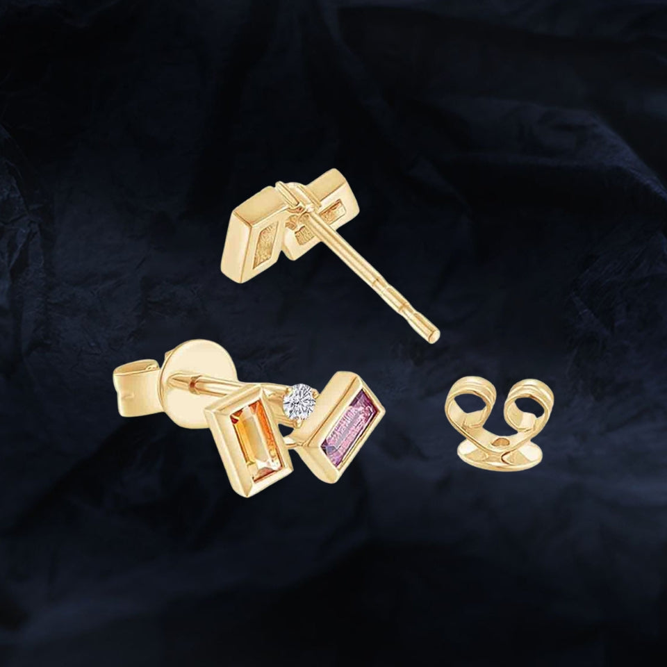 Simulated Amethyst Citrine Moissanite Gemstone Stud