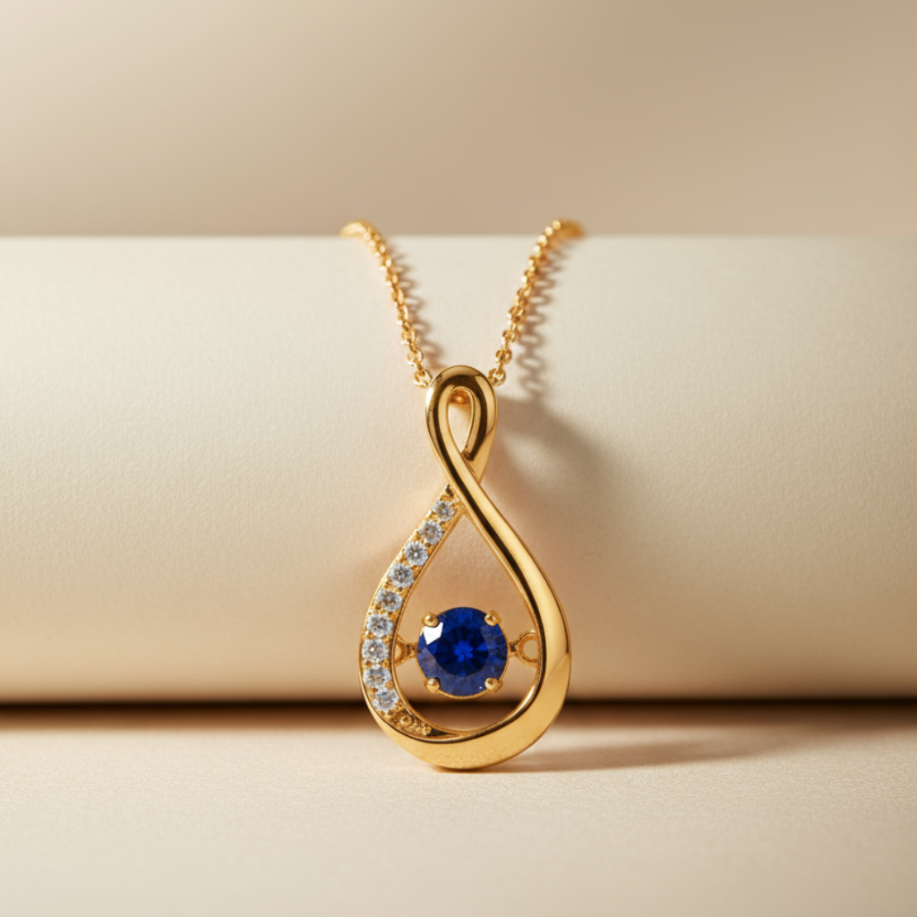 Blue and White Sapphire Infinity Pendant Necklace