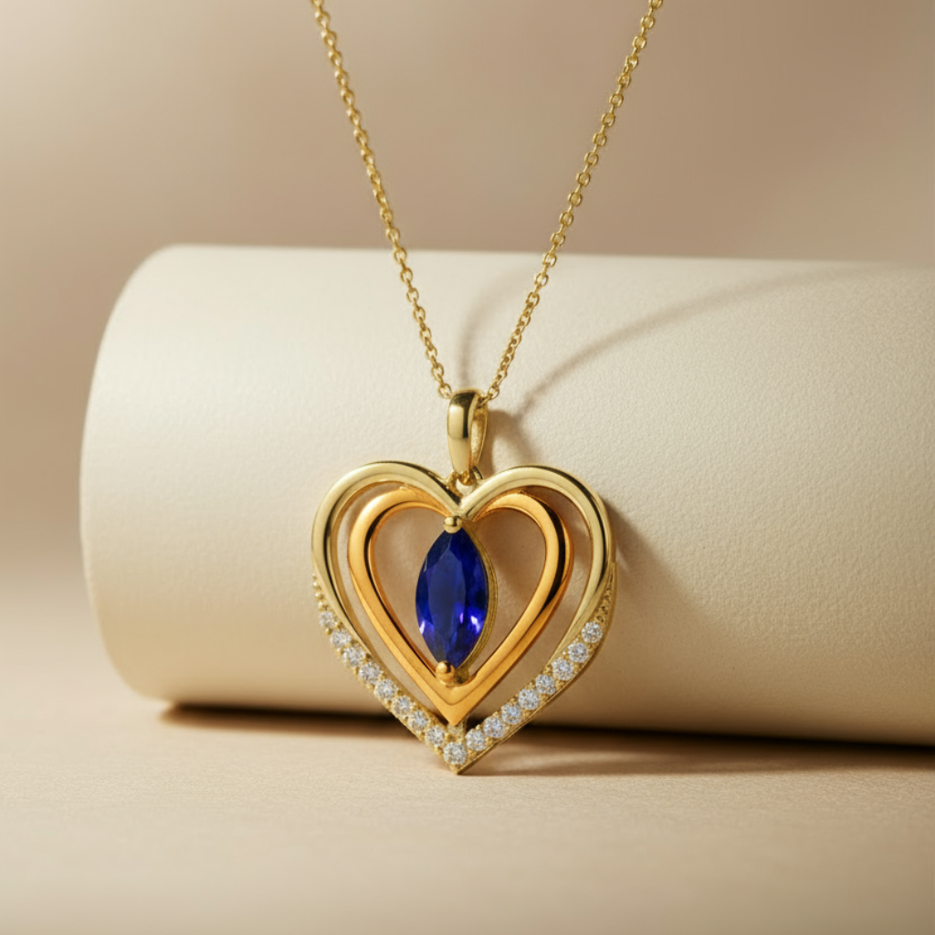 Sapphire Double Heart Pendant Necklace