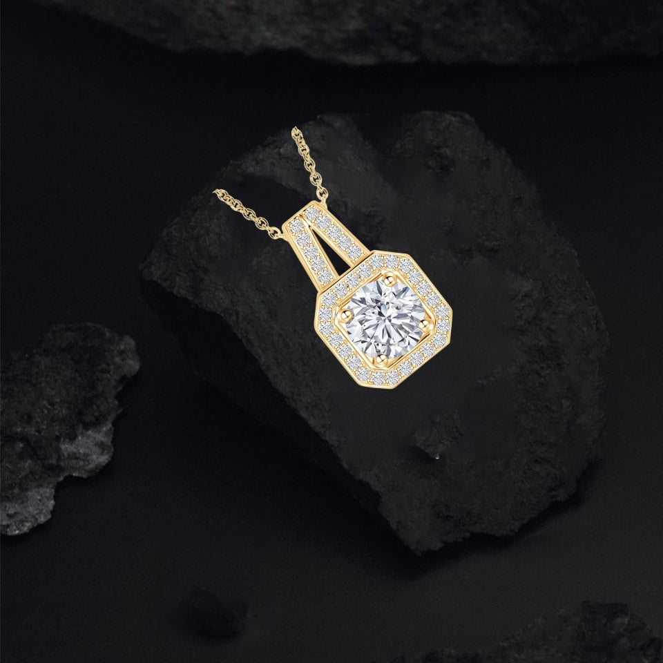 Cushion Cut Halo Pendant Necklace