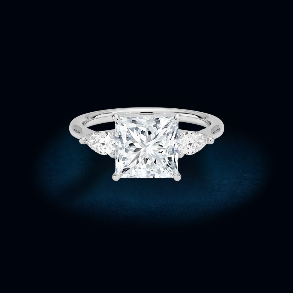 Moissanite Princess Shape Three Stones Ring