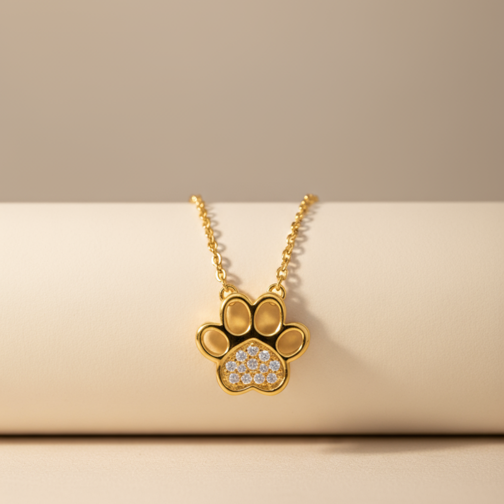 Accent Heart Paw Print Pendant Necklace