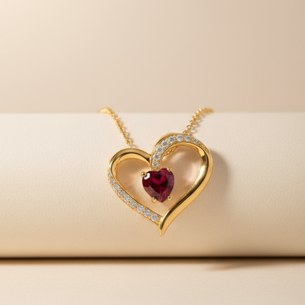 Pink Ruby Heart Pendant Necklace