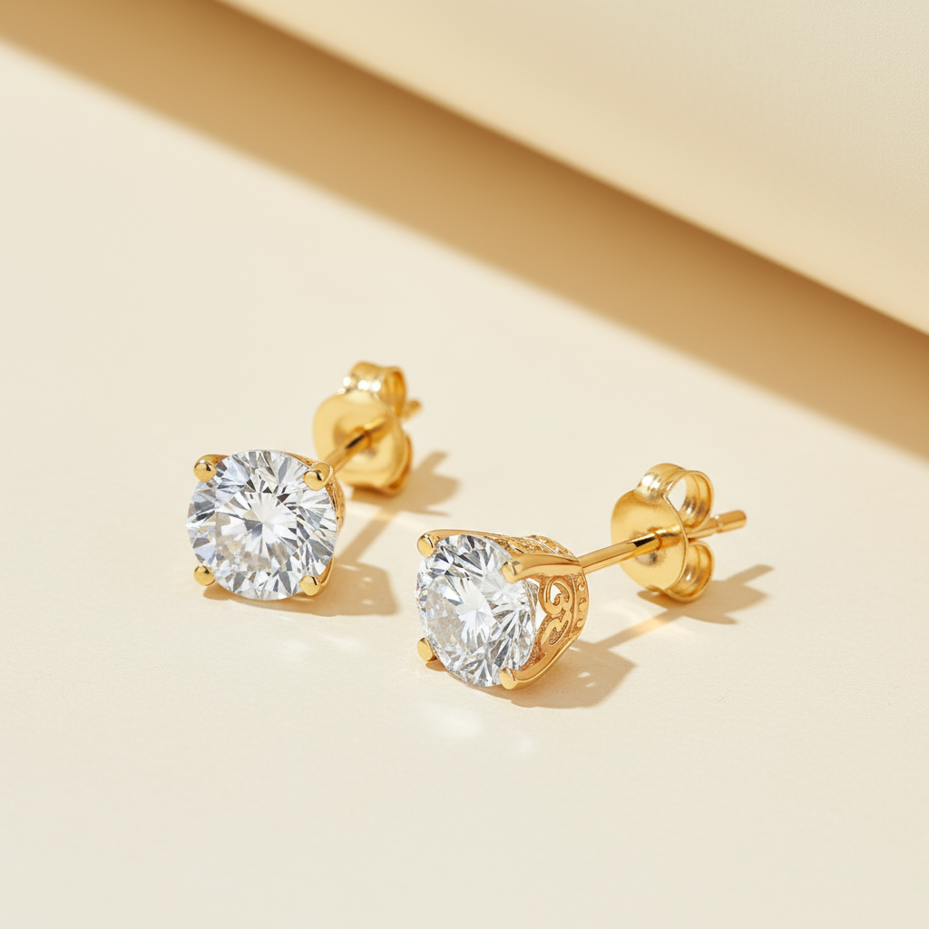 Round Vintage Moissanite Diamond Solitaire Stud