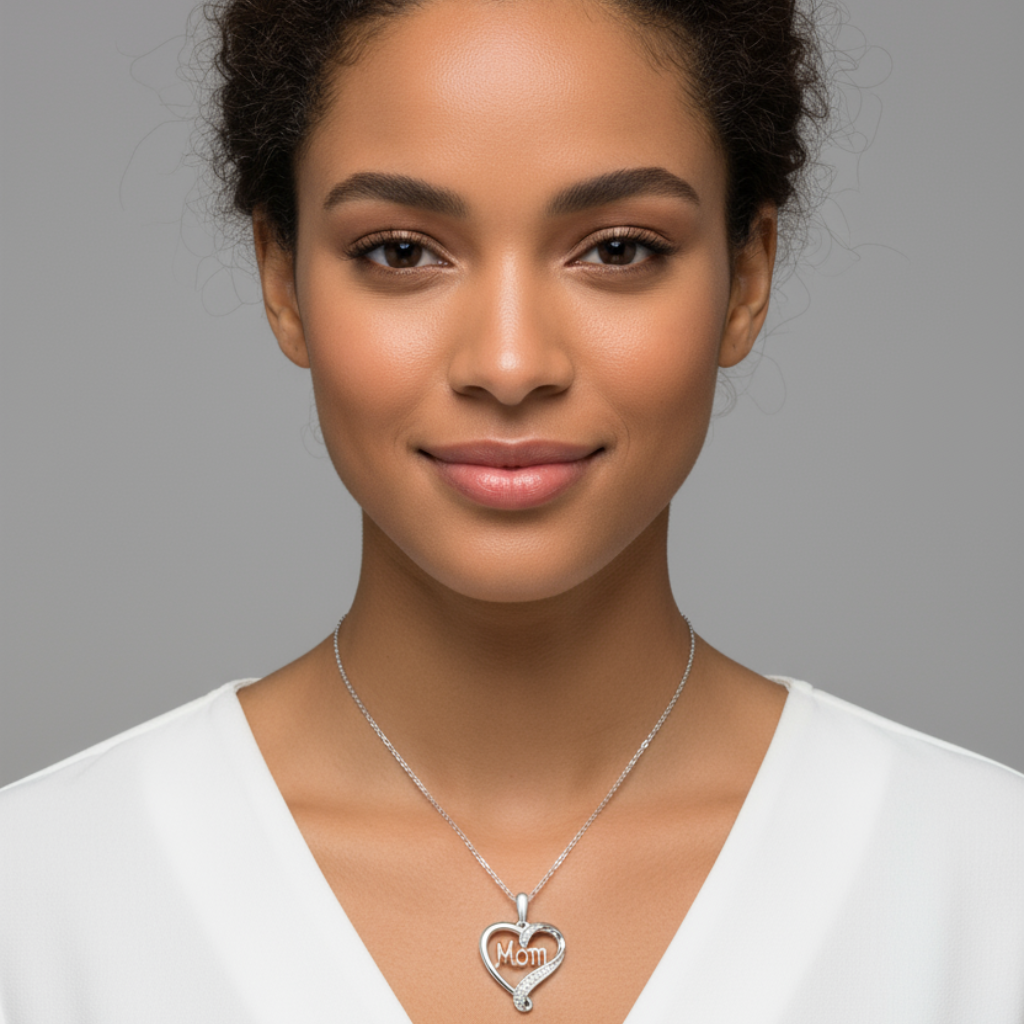 Solid Mom Heart Pendant Necklace