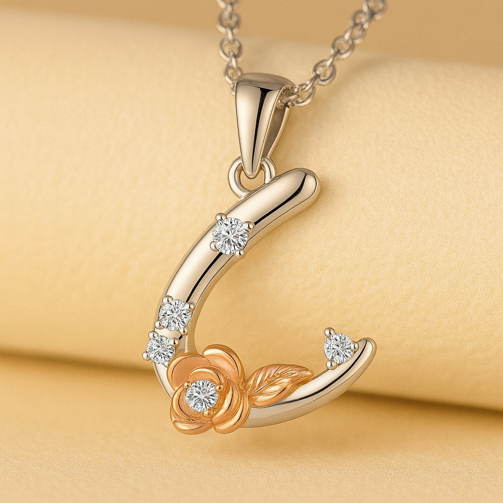 Alphabet Rose Pendant Necklace