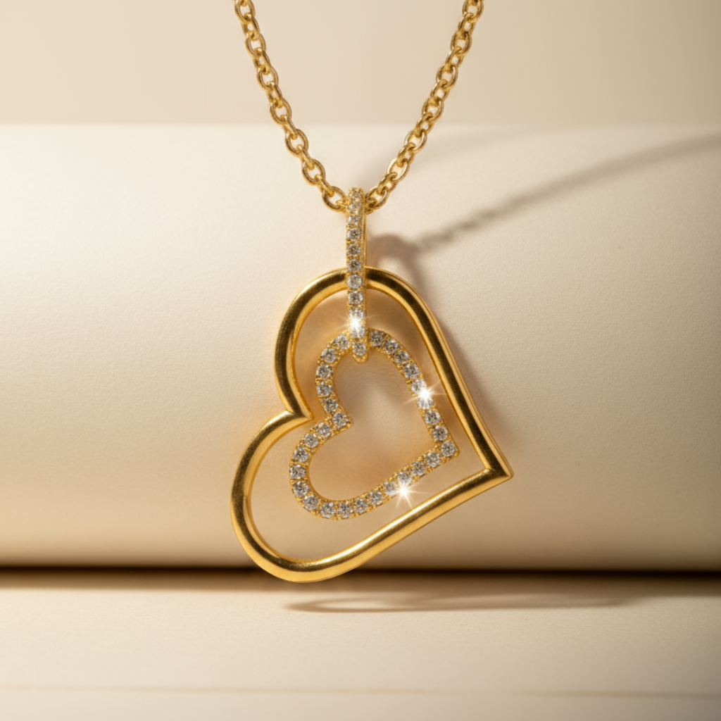 Tilted Double Heart Pendant Necklace