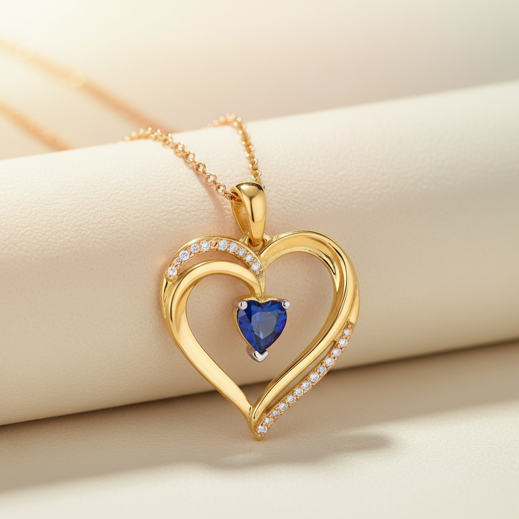 Blue Sapphire Heart Pendant Necklace
