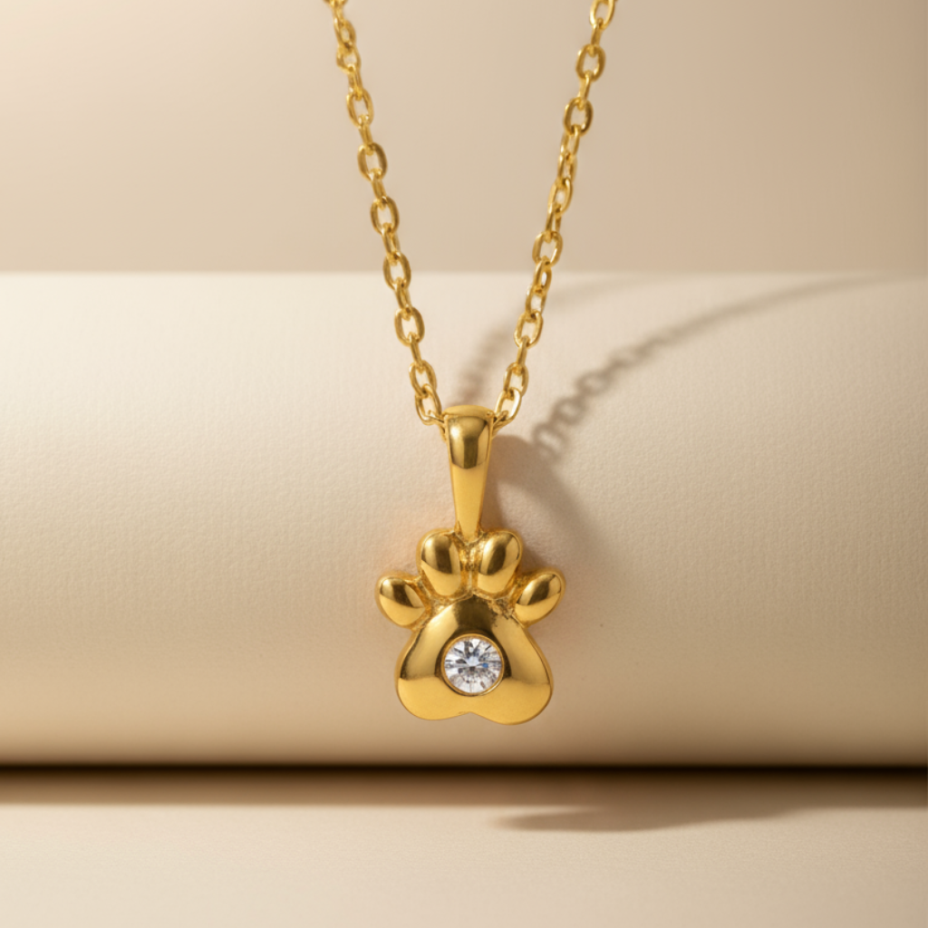 Cubic Zirconia Paw Print Pendant Necklace
