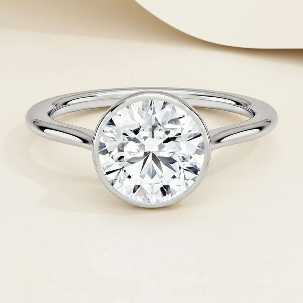 Round Bezel Moissanite Diamond Ring