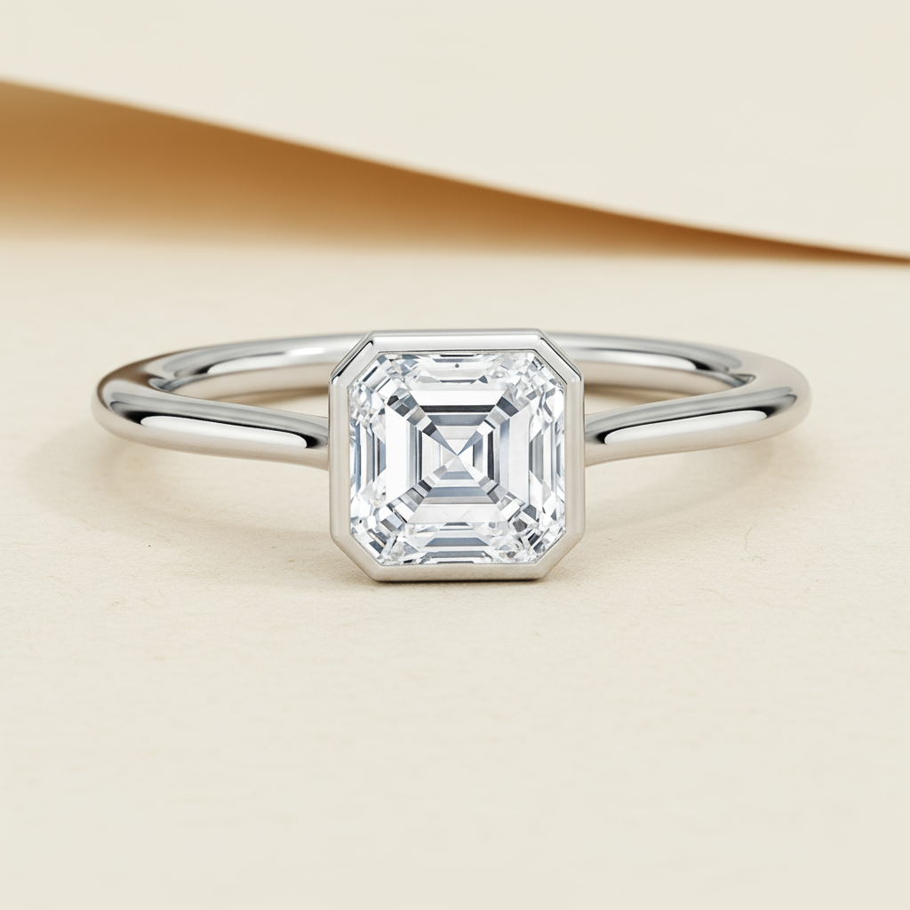 Asscher Bezel Moissanite Diamond Ring