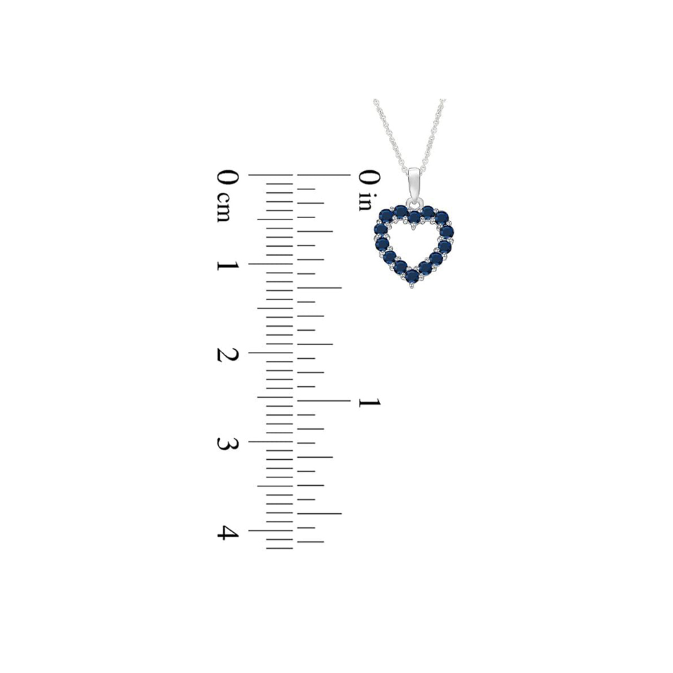 Blue Sapphire Heart Outline Drop Pendant Necklace