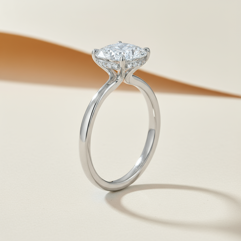 Oval Secret Halo Moissanite Diamond Ring