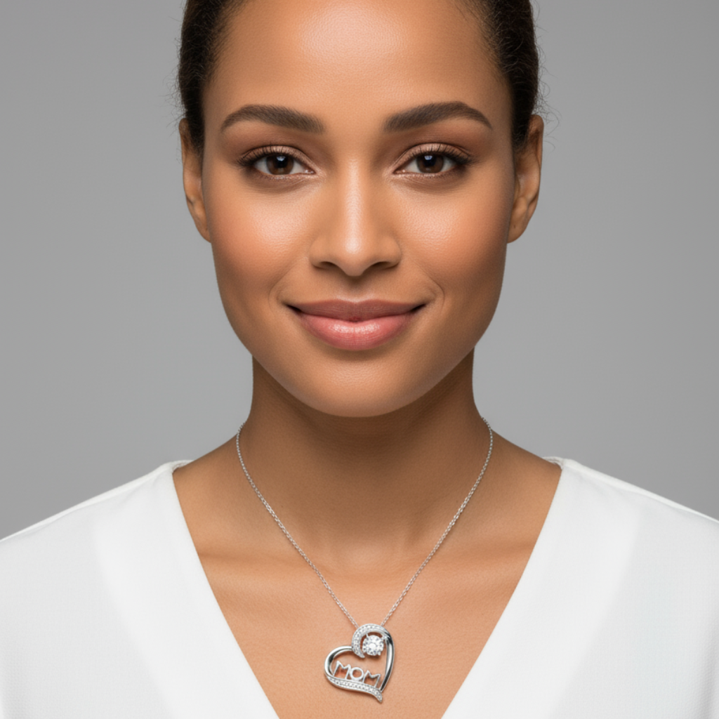 White Sapphire Mom Heart Pendant Necklace