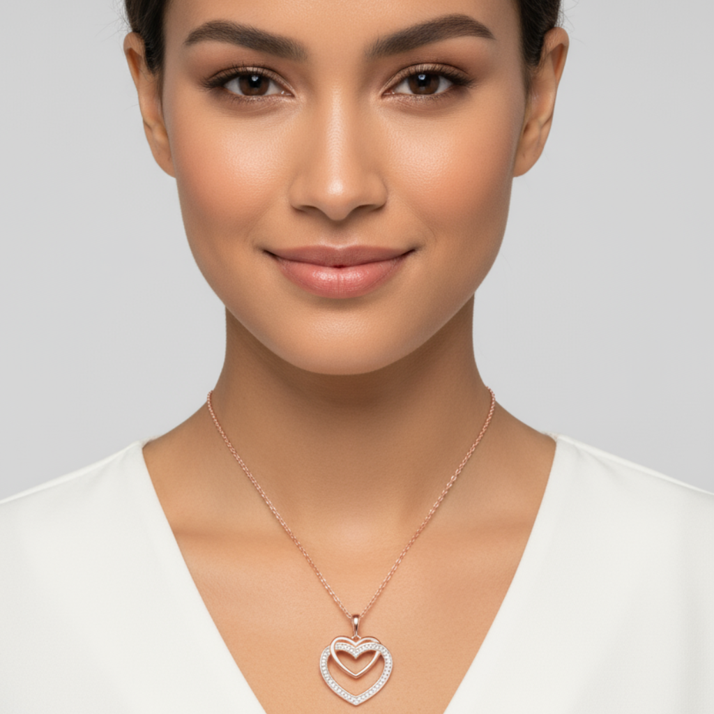 Tone Double Heart Pendant Necklace