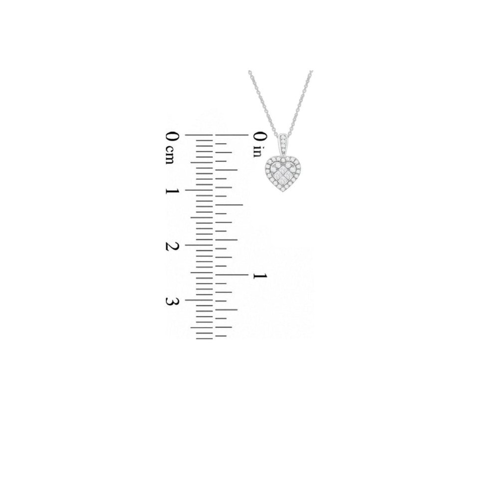 Princess Cut Halo Heart Pendant Necklace