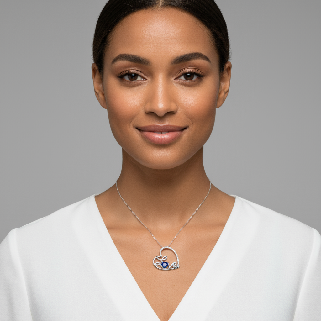 Blue Sapphire Love Heart Pendant Necklace