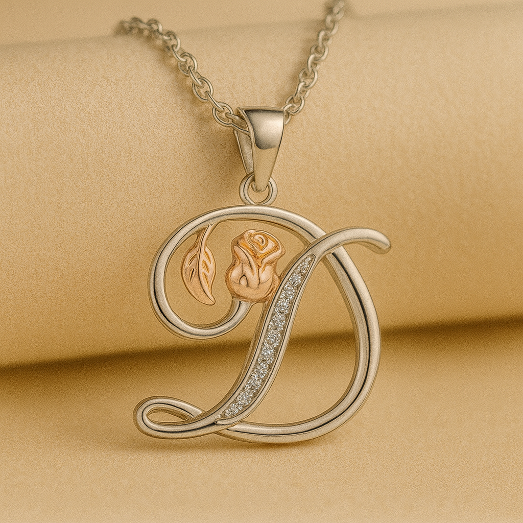 Initial Alphabet Rose Pendant Necklace