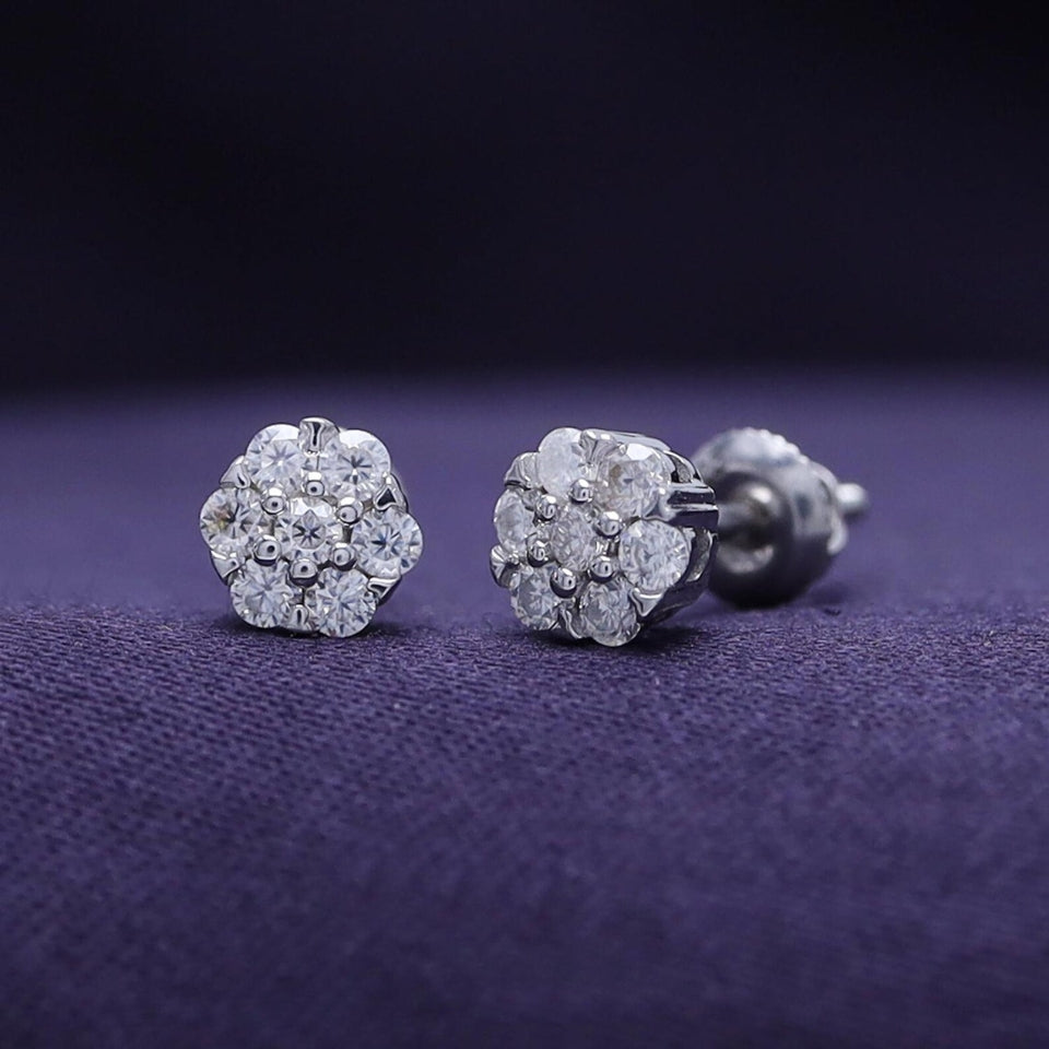 Snowflake Round Moissanite Diamond Stud