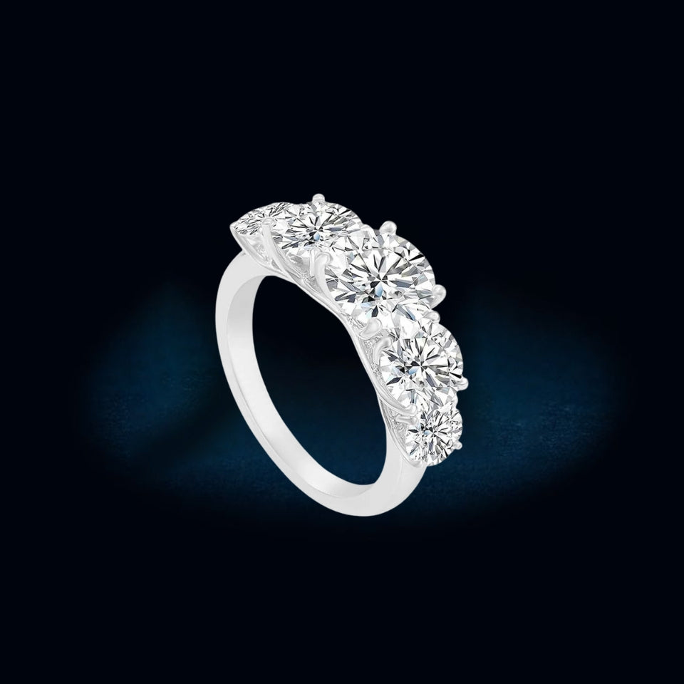 Round Moissanite Five Stone Engagement Ring