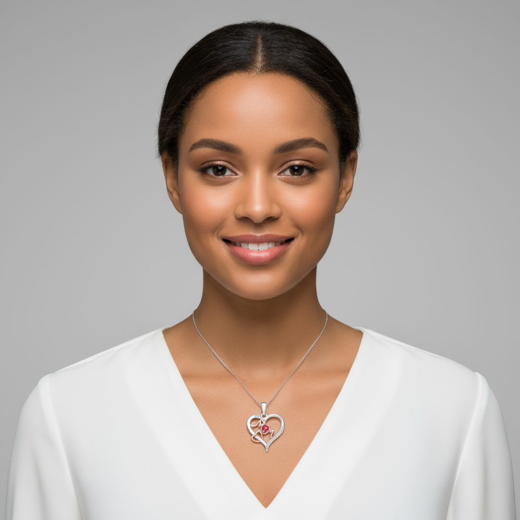 Ruby Double Heart Mom Pendant Necklace