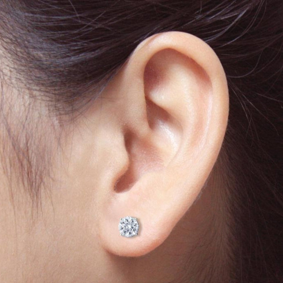 Round Vintage Moissanite Diamond Solitaire Stud