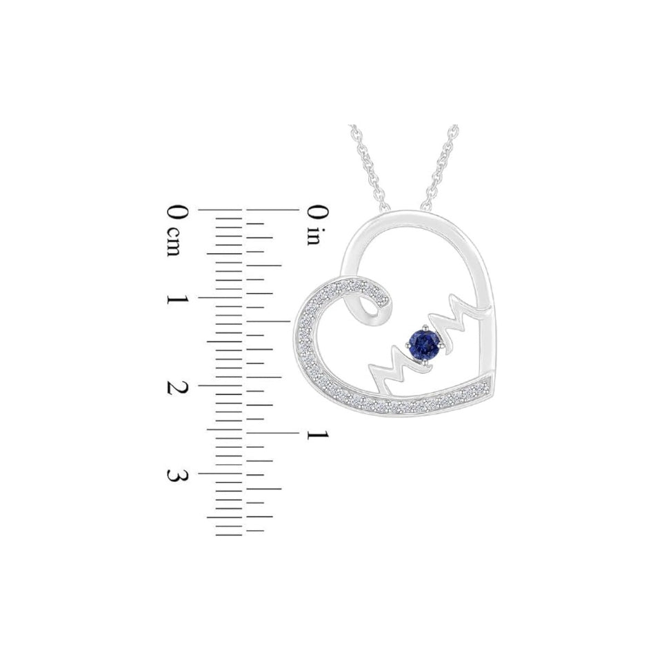 Blue Sapphire Mom Heart Pendant Necklace