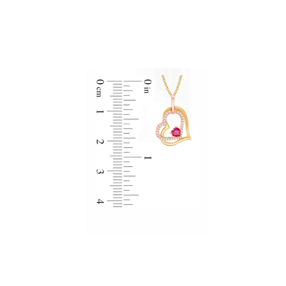 Ruby Tilted Double Heart Pendant Necklace