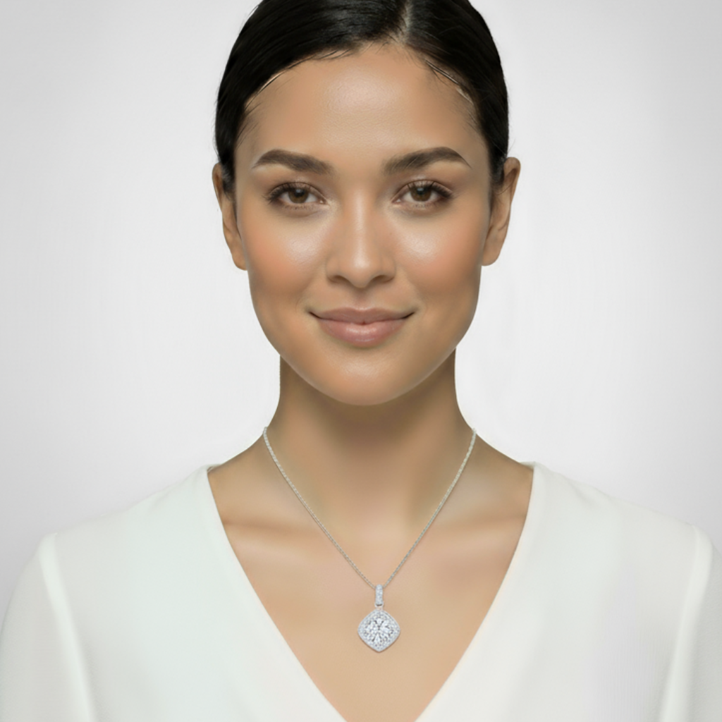 Cushion Halo Pendant Necklace