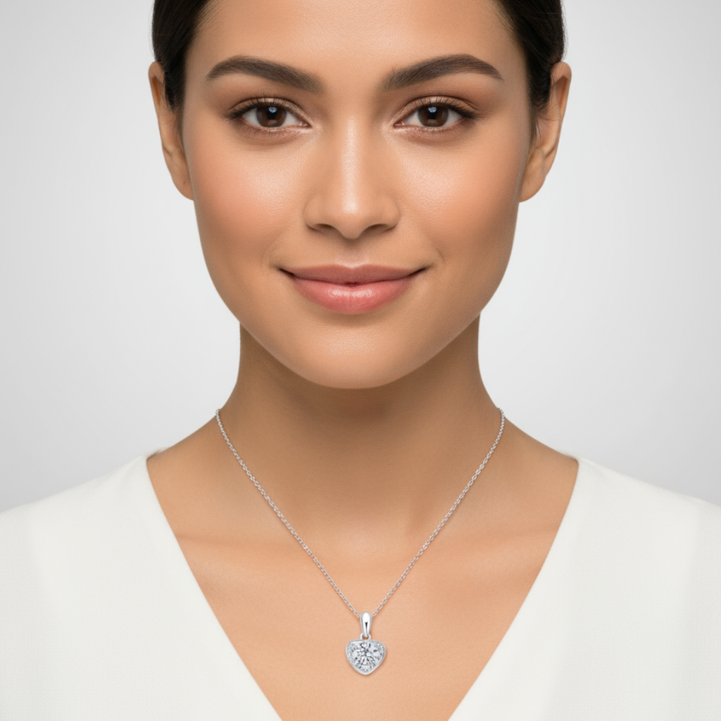 Moissanite Diamond Love Heart Pendant Necklace