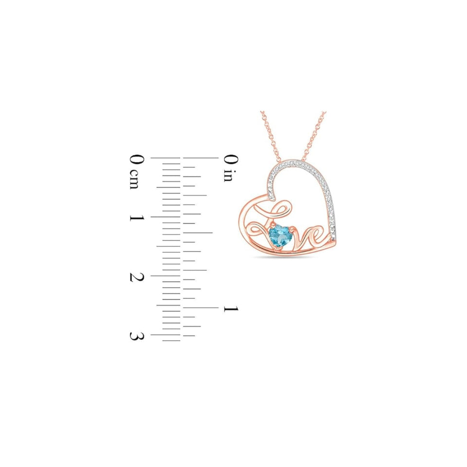 Blue Topaz Love Heart Pendant Necklace