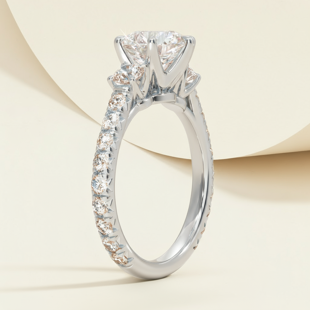 Channel Set Three Stone Engagement Ring
