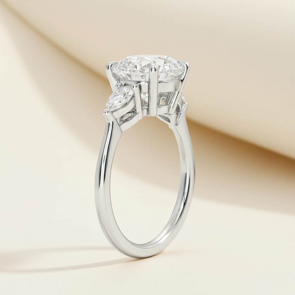 Pear Cut Three Stone Moissanite Diamond Ring