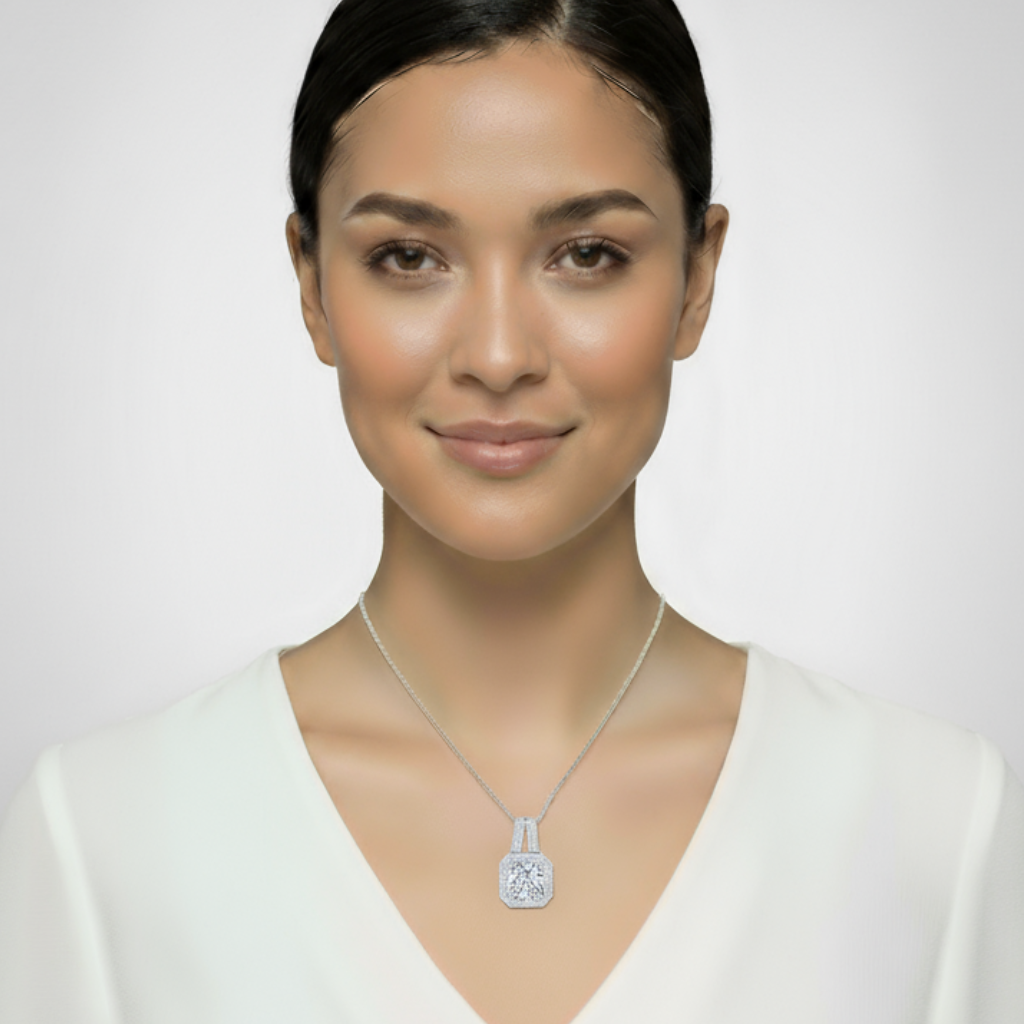 Cushion Cut Halo Pendant Necklace