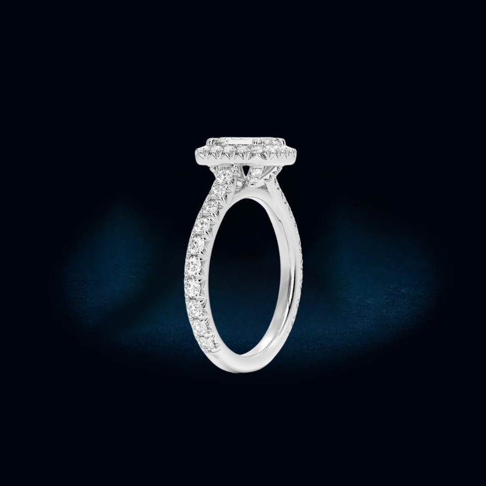 Emerald Cut Halo Moissanite Ring