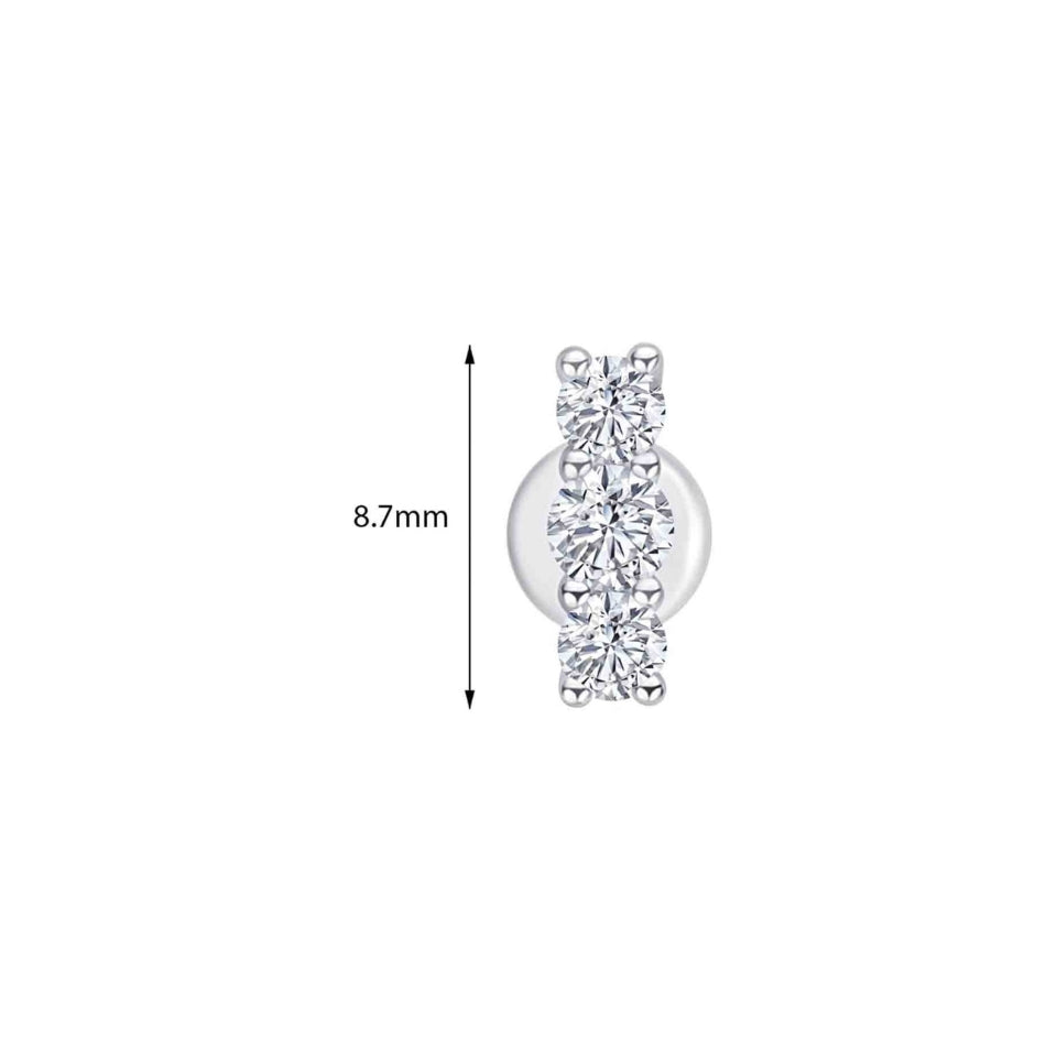 Three Stone Moissanite Diamond Bar Stud