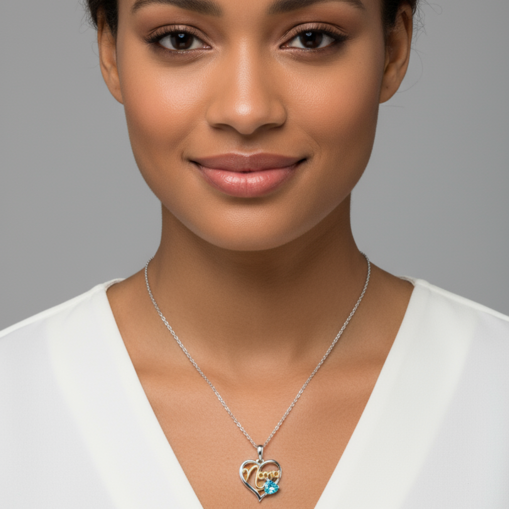 Blue Topaz Nana Love Heart Pendant Necklace