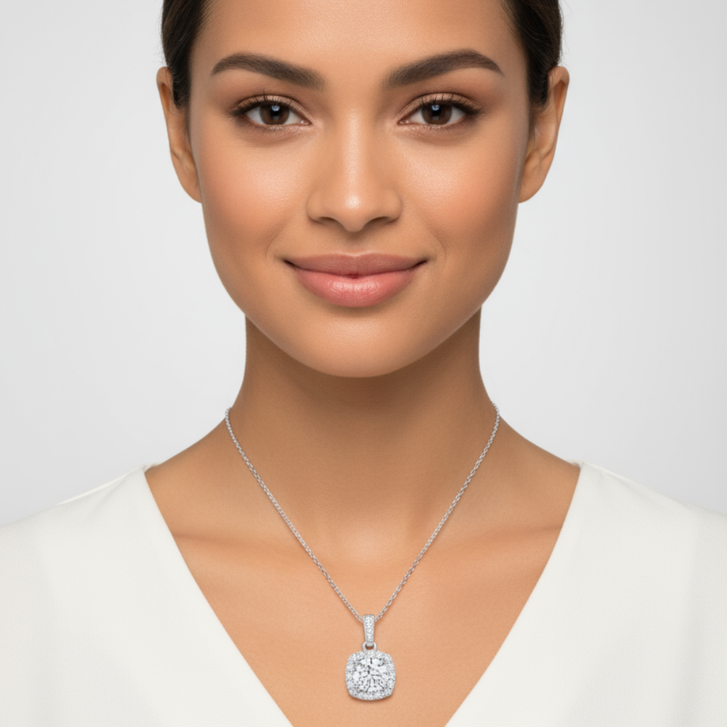 Square Halo Pendant Necklace