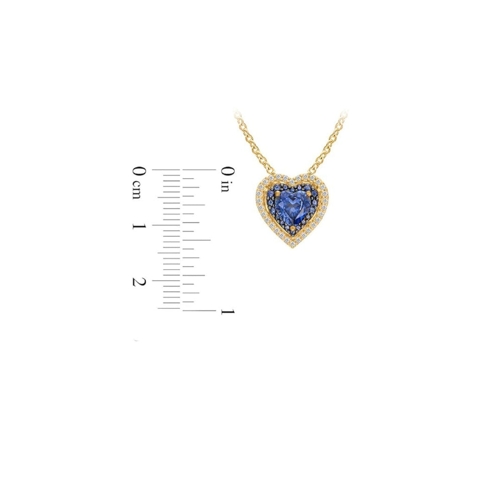Blue Sapphire Double Heart Pendant Necklace