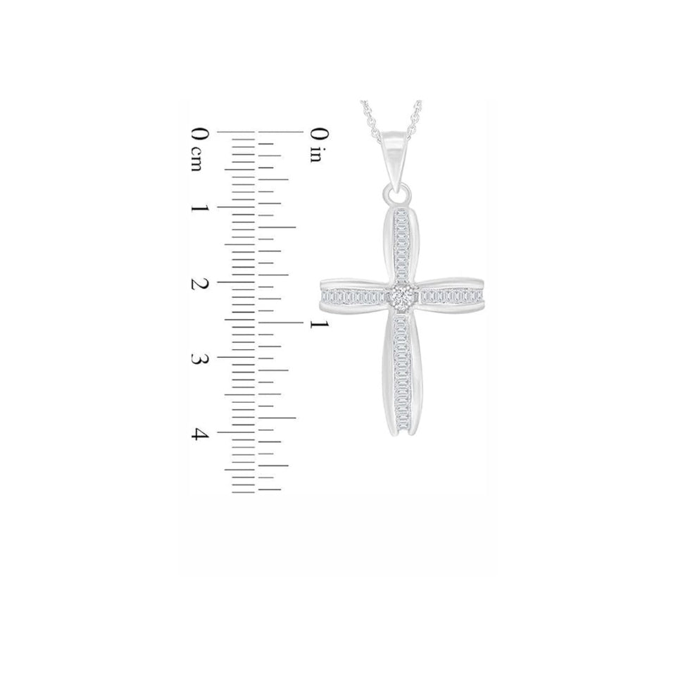 Baguette Round Cross Pendant Necklace