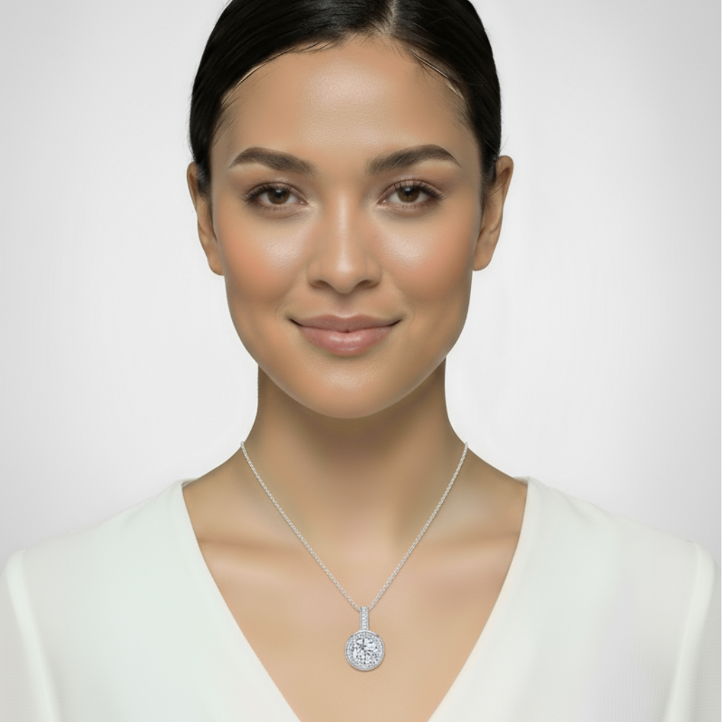 Round Halo Pendant Necklace